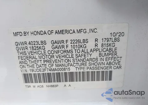 2021 Acura Ilx Premium Package/Technology Package из США, поврежденный, VIN 19UDE2F74MA000815